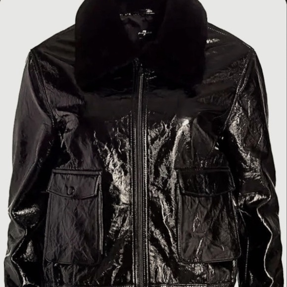 7 For All Man Kind Genuine Black Lamb Bomber Jacket w/removable fur collar NWT - Picture 2 of 16